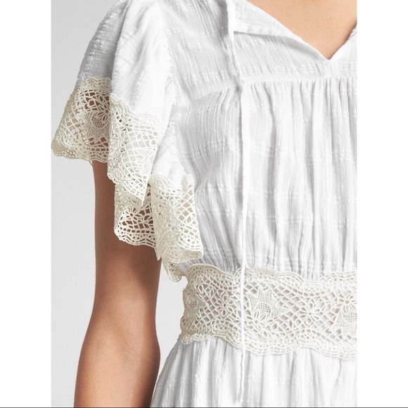 Gap Womens Lace-Trim Flutter Sleeve Midi Dress White Size L Gap Womens Lace-Trim Flutter Sleeve Midi Dress White Size L